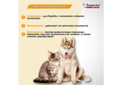 Inspector Quadro Tabs / Таблетки Инспектор от Внешних и Внутренних паразитов для кошек и собак весом от 0,5 до 2 кг