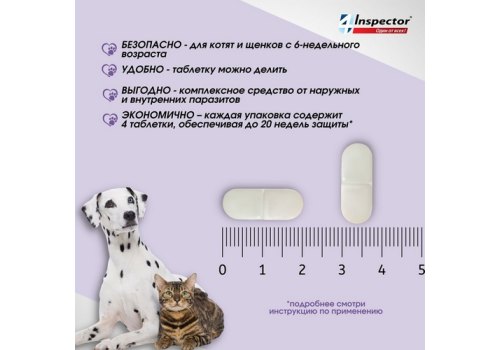 Inspector Quadro Tabs / Таблетки Инспектор от Внешних и Внутренних паразитов для кошек и собак весом весом от 8 до 16 кг