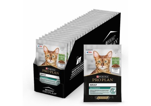 PRO PLAN ADULT / Влажный корм Паучи ПРО ПЛАН для взрослых кошек с ягненком в желе (цена за упаковку)