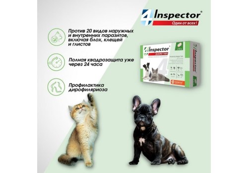 Inspector Quadro Tabs / Таблетки Инспектор от Внешних и Внутренних паразитов для кошек и собак весом от 2 до 8 кг Inspector Quadro Tabs / Таблетки Инспектор от Внешних и Внутренних паразитов для кошек и собак весом от 2 до 8 кг
