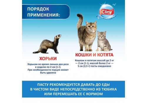 Cliny / Паста Клини с ионами Серебра и витамином В5 для кошек для Вывода Шерсти со вкусом Сыра