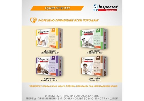 Inspector Quadro Tabs / Таблетки Инспектор от Внешних и Внутренних паразитов для кошек и собак весом от 0,5 до 2 кг