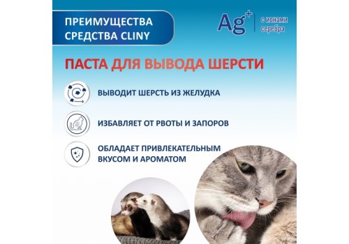 Cliny / Паста Клини с ионами Серебра и витамином В5 для кошек для Вывода Шерсти со вкусом Лосося