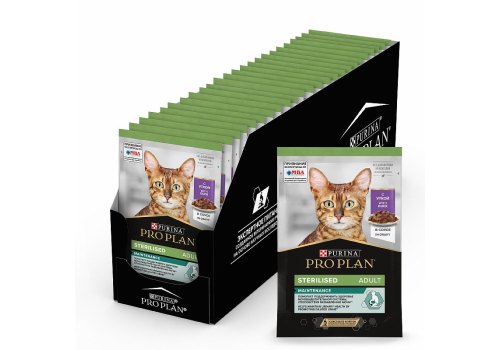 PRO PLAN STERILISED / Влажный корм Паучи ПРО ПЛАН для взрослых стерилизованных кошек с уткой в соусе (цена за упаковку)
