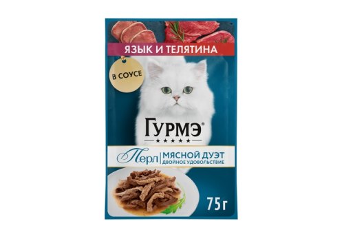 Гурмэ Перл / Влажный корм Паучи Пурина Гурмэ Перл Мясной Дуэт для взрослых кошек с языком и телятиной (цена за упаковку)