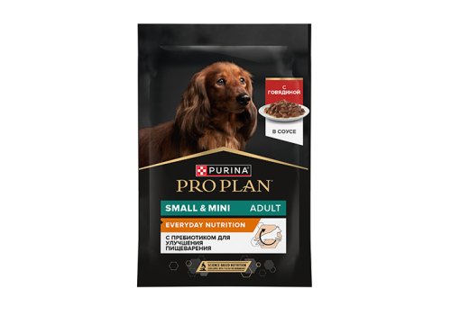 PRO PLAN EVERYDAY NUTRITION ADULT SMALL&MINI / Влажный корм Паучи ПРО ПЛАН для взрослых собак Мелких и Карликовых пород с Говядиной в соусе (цена за упаковку)