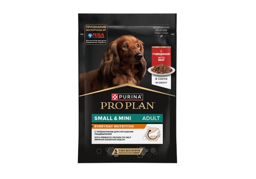 PRO PLAN EVERYDAY NUTRITION ADULT SMALL&MINI / Влажный корм Паучи ПРО ПЛАН для взрослых собак Мелких и Карликовых пород с Говядиной в соусе (цена за упаковку)