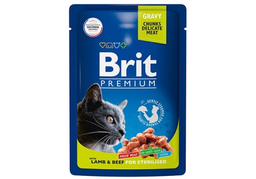 Brit Premium Sterilised Gravy Lamb & Beef / Паучи Брит Премиум для Стерилизованных кошек Ягненок и Говядина в соусе (цена за упаковку)