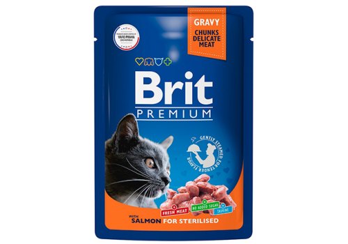 Brit Premium Sterilised Gravy Salmon / Паучи Брит Премиум для Стерилизованных кошек Лосось в соусе (цена за упаковку)