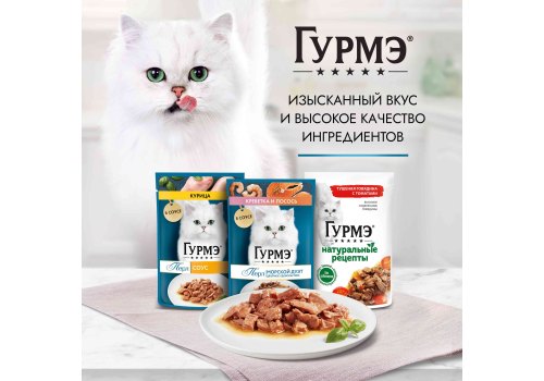 Гурмэ Перл / Влажный корм Паучи Пурина Гурмэ Перл Соус Де-люкс для взрослых кошек с лососем (цена за упаковку)
