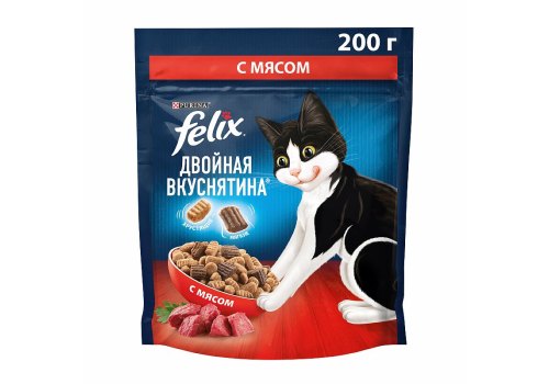 FELIX ДВОЙНАЯ ВКУСНЯТИНА / Сухой корм Пурина Феликс для взрослых кошек с мясом