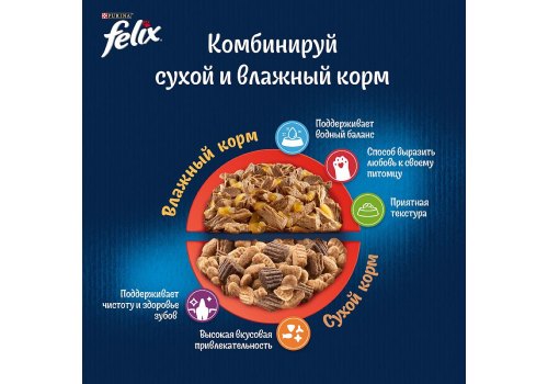 FELIX ДВОЙНАЯ ВКУСНЯТИНА / Сухой корм Пурина Феликс для взрослых кошек с мясом