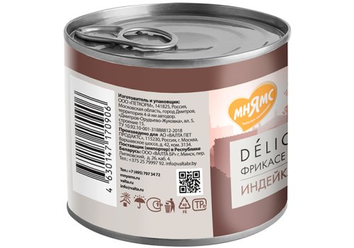 Мнямс Влажный корм Консервы для собак всех пород Фрикасе по-парижски Индейка с травами (цена за упаковку)