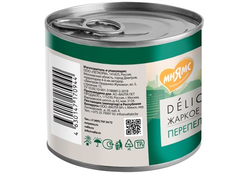 Мнямс Влажный корм Консервы для собак всех пород Жаркое по-фински Перепёлка с травами (цена за упаковку)