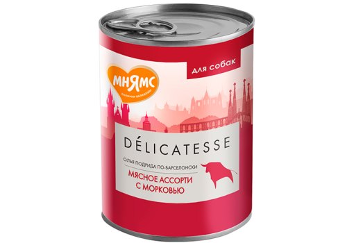 Мнямс Влажный корм Консервы для собак всех пород Олья Подрида по-барселонски Мясное ассорти с морковью (цена за упаковку)
