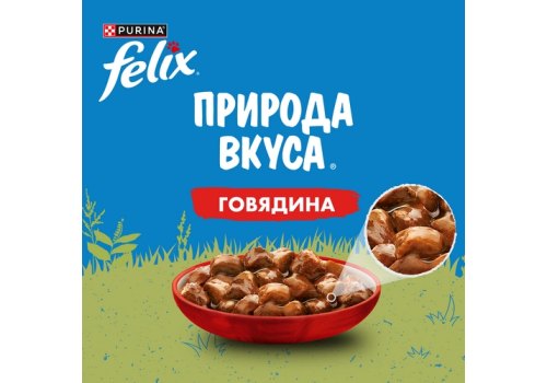 FELIX ПРИРОДА ВКУСА / Влажный корм Паучи Пурина Феликс Природа вкуса для взрослых кошек с говядиной (цена за упаковку)