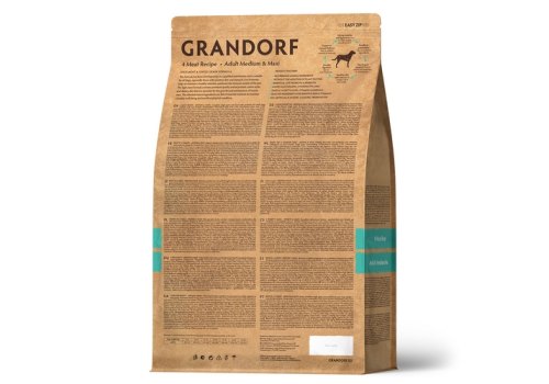 Grandorf Holistic & Hypoallergenic Adult Medium Maxi Probiotic 4 meat / Сухой корм Грандорф Низкозерновой с Живыми Пробиотиками для собак Средних и Крупных пород 4 вида Мяса
