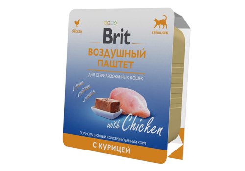 Brit Sterilised Воздушный паштет / Влажный корм (Ламистеры) Брит для Cтерилизованных кошек с Курицей (цена за упаковку)