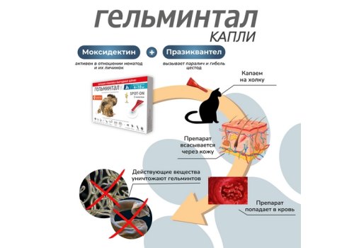 Гельминтал К Spot-on / Капли от Гельминтов на холку для кошек весом 4-10 кг