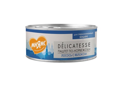 Мнямс Delicatesse Влажный корм Консервы для Cтерилизованных кошек Паштет по-норвежски Лосось с яблоком (цена за упаковку) Мнямс Delicatesse Влажный корм Консервы для Cтерилизованных кошек Паштет по-норвежски Лосось с яблоком (цена за упаковку)