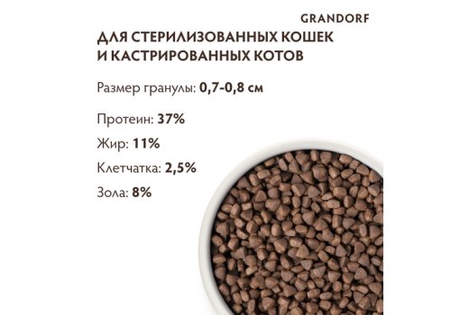Grandorf Holistic & Hypoallergenic Sterilized Adult Turkey / Сухой корм Грандорф Низкозерновой для Стерилизованных кошек Индейка
