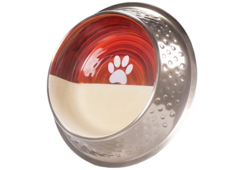 Mr.Kranch Candy / Миска Мистер Кранч для животных с Керамическим покрытием Нескользящее основание нержавеющая сталь Коричневая с белым