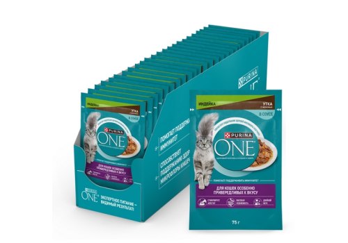 PURINA ONE / Влажный корм Паучи Пурина УАН для кошек особенно привередливых к вкусу индейка утка с морковью (цена за упаковку)