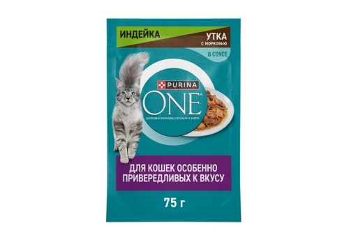 PURINA ONE / Влажный корм Паучи Пурина УАН для кошек особенно привередливых к вкусу индейка утка с морковью (цена за упаковку)