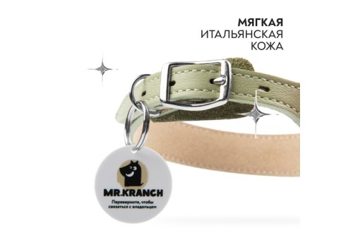 Mr.Kranch / Ошейник Мистер Кранч для собак из Натуральной кожи с QR-адресником Нежно-зеленый