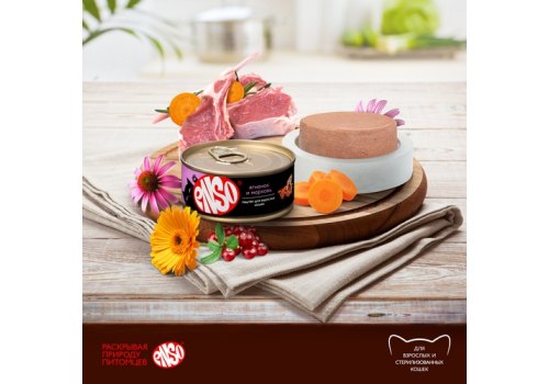 Enso / Влажный корм Консервы Энсо для взрослых кошек Паштет с Ягненком и морковью (цена за упаковку)