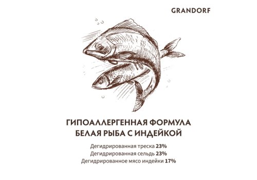 Grandorf Holistic & Hypoallergenic Skin & Care White Fish & Turkey / Сухой корм Грандорф Низкозерновой для взрослых кошек Белая рыба Индейка