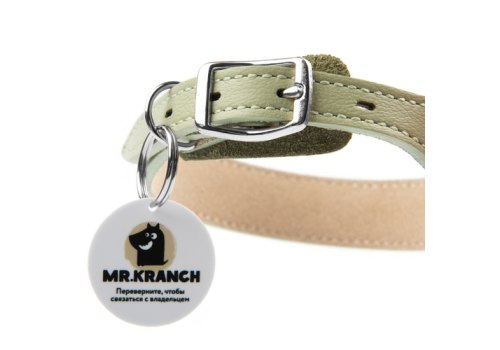 Mr.Kranch / Ошейник Мистер Кранч для собак из Натуральной кожи с QR-адресником Нежно-зеленый