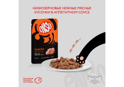 Enso / Влажный корм Паучи Энсо для взрослых кошек Индейка кусочки в соусе (цена за упаковку)