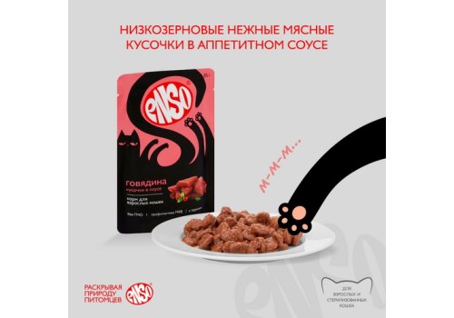 Enso / Влажный корм Паучи Энсо для взрослых кошек Говядина кусочки в соусе (цена за упаковку)