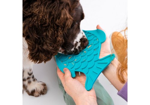 Mr.Kranch / Лизательный коврик Мистер Кранч для животных для Медленного поедания Силиконовый Рыбка Голубой