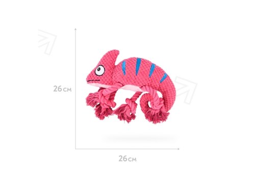 Mr.Kranch / Игрушка Мистер Кранч для собак Хамелеон плюшевая с канатиками и пищалкой розовая