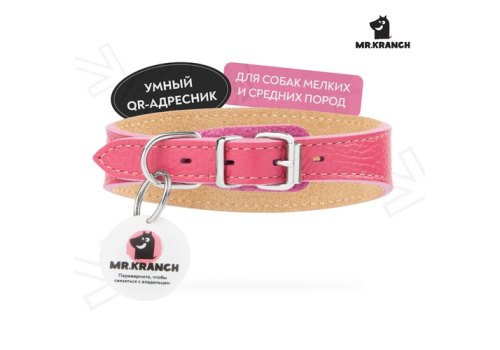 Mr.Kranch / Ошейник-cеледка Мистер Кранч для собак из Натуральной кожи с QR-адресником Розовый