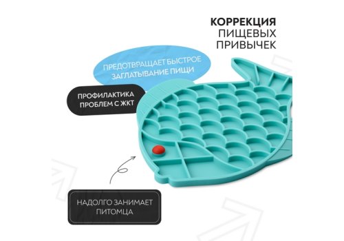 Mr.Kranch / Лизательный коврик Мистер Кранч для животных для Медленного поедания Силиконовый Рыбка Голубой