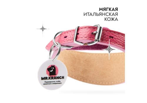 Mr.Kranch / Ошейник-cеледка Мистер Кранч для собак из Натуральной кожи с QR-адресником Розовый