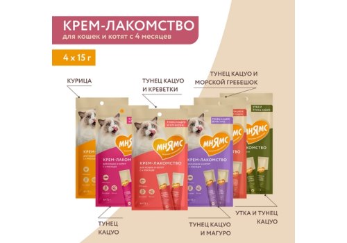 Мнямс Крем-лакомство для кошек с Тунцом Кацуо и Креветками