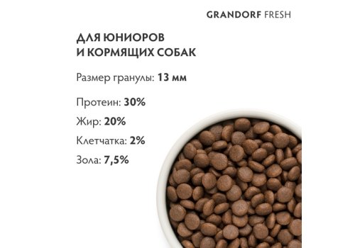 Grandorf Fresh Junior Med & Maxi Lamb & Sweet Potato / Сухой Беззерновой корм Грандорф для Юниоров Средних и Крупных пород Ягненок батат