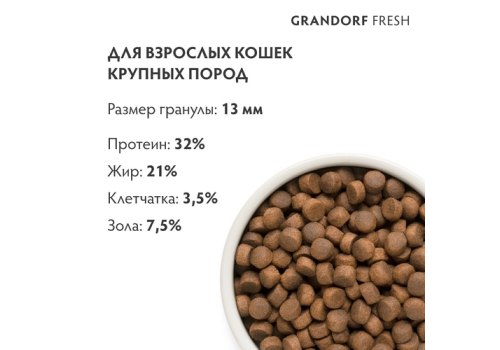 Grandorf Fresh Large Lamb & Sweet Potato / Сухой Беззерновой корм Грандорф для взрослых кошек Крупных пород Ягненок батат