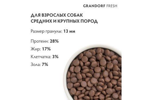 Grandorf Fresh Adult Med & Maxi Duck & Sweet Potato / Сухой Беззерновой корм Грандорф для взрослых собак Средних и Крупных пород Утка батат