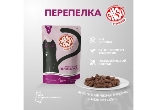 Enso / Влажный корм Энсо Паучи для взрослых стерилизованных кошек Форель Кусочки в соусе (цена за упаковку)