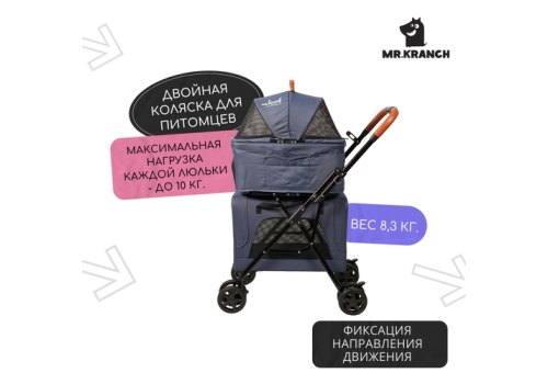 Mr.Kranch / Коляска Мистер Кранч прогулочная двойная для собак и кошек голубая