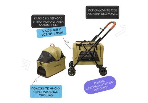 Mr.Kranch / Коляска Мистер Кранч прогулочная двойная для собак и кошек оливковая