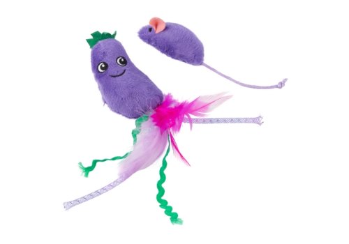 Mr.Kranch / Игрушка Мистер Кранч для кошек плюшевая с кошачьей мятой и перышками Баклажанчик и Мышка фиолетовая