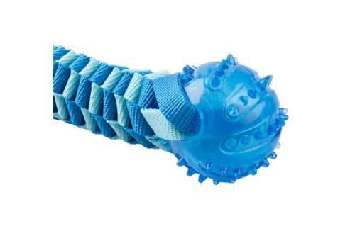 Mr.Kranch / Игрушка Мистер Кранч для собак Плетеный жгут с резиновым мячом голубая