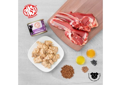 Enso Sensitive / Консервы Энсо для взрослых собак поддержание здоровья кожи и красоты шерсти Рубленое мясо ягненка с гречкой (цена за упаковку)