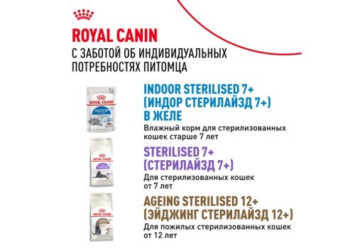 Royal Canin Indoor 7+ Sause / Влажный корм (Консервы-Паучи) Роял Канин Индор для Стерилизованных Пожилых кошек старше 7 лет Живущих в помещении в Соусе (цена за упаковку)
